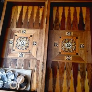 Wooden Backgammon Set with Intricate Inlay